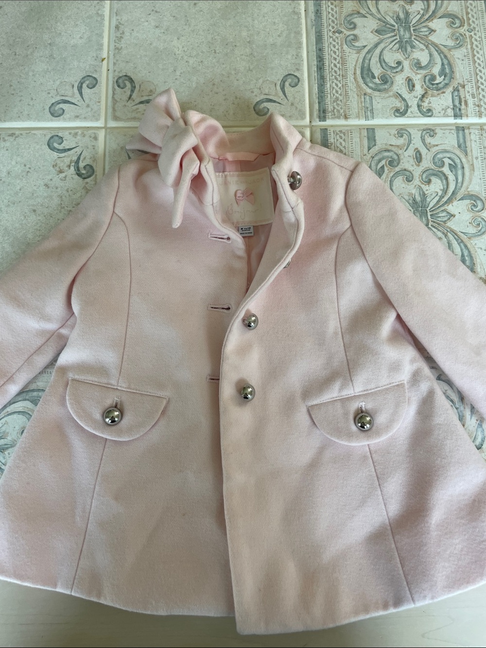 Janie and Jack Soft Pink Bow-Accent Wool-Blend Coat Like New 6-12mo